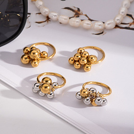 Кольца из нержавеющей стали с круглыми бусинами, элегантные ретро-дизайнерские кольца для женщин