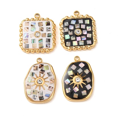 304 нержавеющей стальной эмали подвески, квадратные/самородки подвески, с раковиной и горный хрусталь, золотые