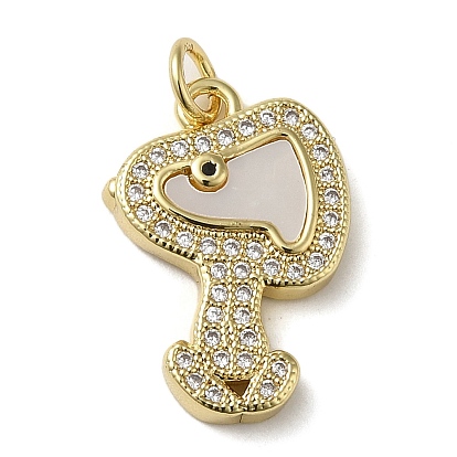 Brass Micro Pave Cubic Zirconia Pendants, Cadmium Free & Lead Free, with Shell, Heart