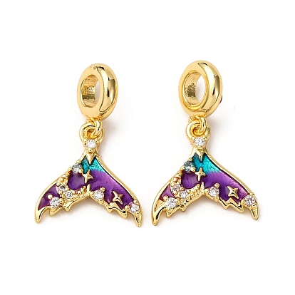 Латунные фиолетовые эмалевые европейские подвески в виде хвоста русалки, с четким кубического циркония, Подвески с большими отверстиями, стойки покрытие, долговечный, без кадмия и без свинца