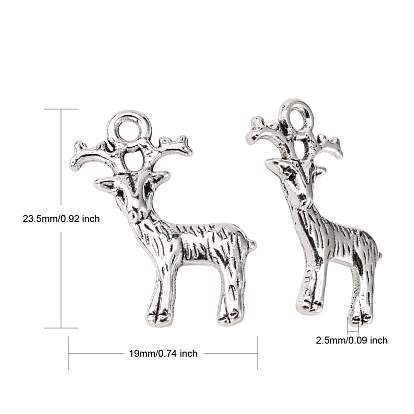 Tibetan Style Alloy Pendants, Christmas Reindeer/Stag, Lead Free and Cadmium Free, and Nickel Free, 23.5x19x2.5mm, Hole: 2mm