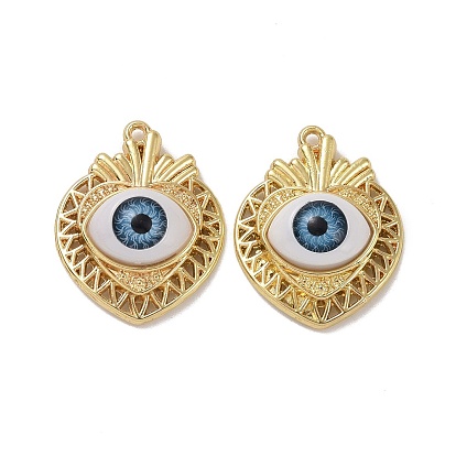 Rack Plating Alloy Acrylic Pendants, Heart with Evil Eye Pattern