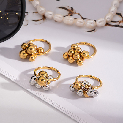 Кольца из нержавеющей стали с круглыми бусинами, элегантные ретро-дизайнерские кольца для женщин