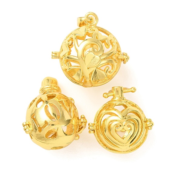 Brass Cage Pendants, Round Charms, Rack Plating