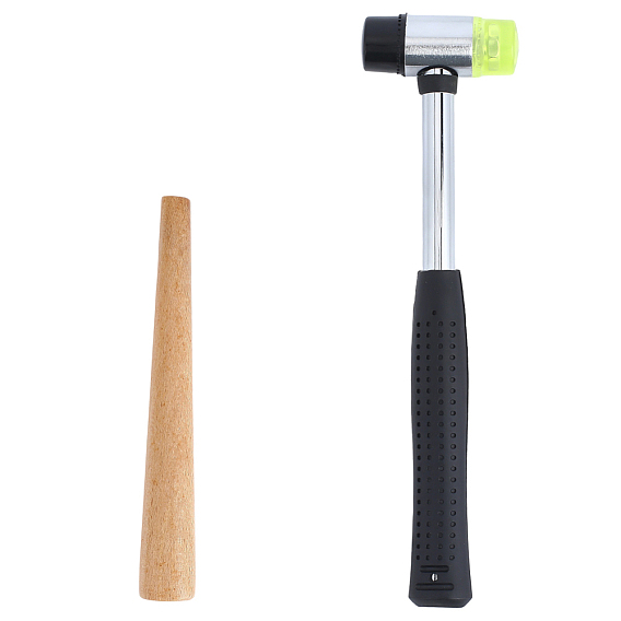 Ensembles d'outils de bijoux, 1 Tige de façonnage d'anneau en bois de chêne avec 1 Marteaux en caoutchouc à deux voies installables en fer
