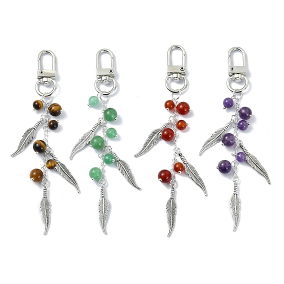 Nature Gemstone Pendant Decorations, with Tibetan Style Alloy Feather Findings