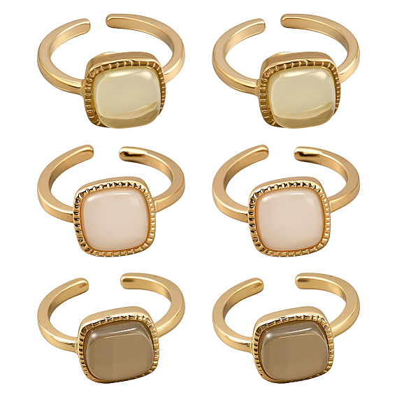 6 шт. 3 цветные регулируемые манжеты из сплава и смолы для женщин, квадратный