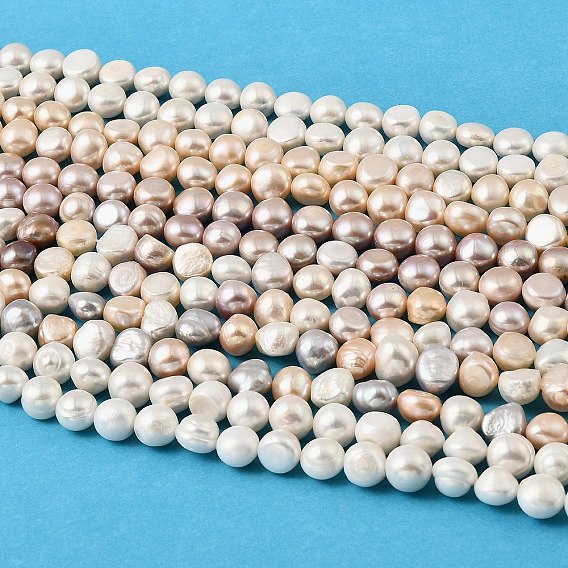 Нити из натурального культивированного пресноводного жемчуга, двух сторон полированной