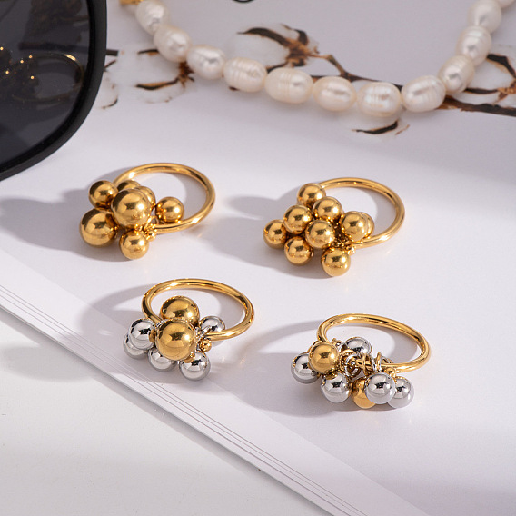 Кольца из нержавеющей стали с круглыми бусинами, элегантные ретро-дизайнерские кольца для женщин