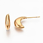 Brass Half Hoop Earrings, Crescent Moon Stud Earrings, Nickel Free
