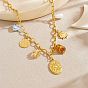 304 Stainless Steel & Resin & Imitation Pearl Multi-Pendant Bib Necklaces for Women, Golden