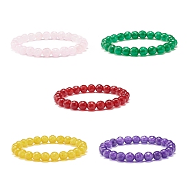 Natural Malaysia Jade(Dyed) Round Beaded Stretch Bracelet, Gemstone Jewelry for Women
