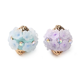 Ручная полимерная глиняная индонезия бисер, круглая с цветком, с сердечником из сплава и смолой и стразами из смолы, золотой свет