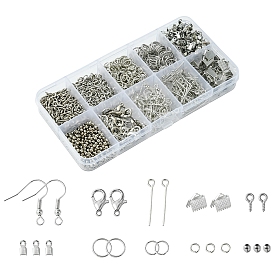 Kit de fabrication de bijoux à bricoler soi-même, y compris les fermoirs à pince de homard en alliage de zinc, Anneaux ouverts en fer, extrémités de cordon, épingle à vis, perles d'espacement et extrémités de sertissage de ruban.