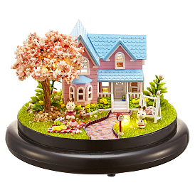 Mini Wood DIY Dome Jar Cloche Villa Kit, Buildings Assembled Model, Dollhouse Decoration Accessories