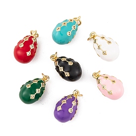 Brass Micro Pave Cubic Zirconia Pendants, with Enamel and Jump Ring, Real 18K Gold Plated, Teardrop Charms