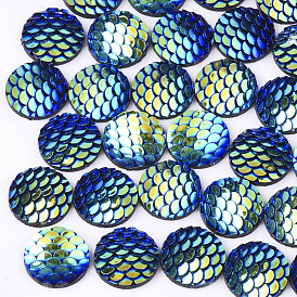 Resin Cabochons, AB-Color, Flat Round with Mermaid Fish Scale
