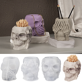 Halloween No See/Hear/Speak Skull Display Decoration DIY Silicone Molds, Resin Casting Molds, for UV Resin, Epoxy Resin Craft Making