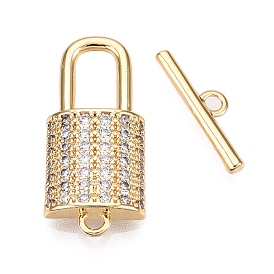 Brass Micro Pave Clear Cubic Zirconia Toggle Clasps, Lock