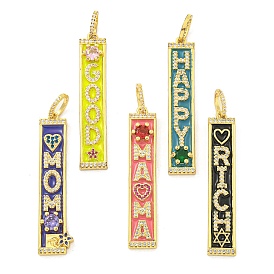 Real 18K Gold Plated Brass Micro Pave Cubic Zirconia Pendants, Rectangle with Word
