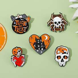 Spooky Metal Badge with Skull, Pumpkin and Ghost Designs for Halloween Costume