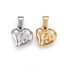 304 Stainless Steel Pendants, Hammered, Puffed Heart with Bumpy