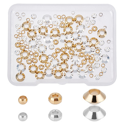 120Pcs 3 Style Brass Beads, Long-Lasting Plated, Bicone & Column & Flat Round