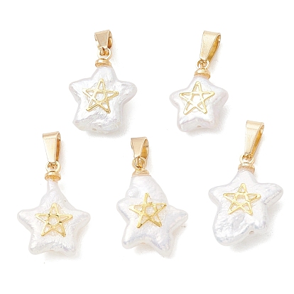 Подвески из натурального барочного жемчуга Кеши, Звездные подвески с латунной окантовкой, белые