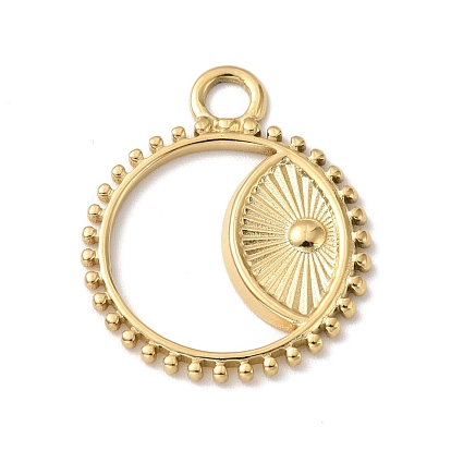 Ion Plating 304 Stainless Steel Pendants, Ring with Hollow Moon