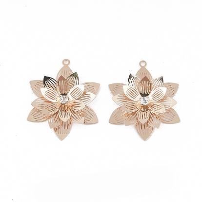 Латунные подвески, с кристально горный хрусталь, без кадмия, без никеля и без свинца, цветок