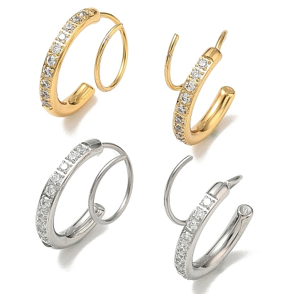 304 Stainless Steel Rhinestone Stud Earrings, Half Hoop Earrings