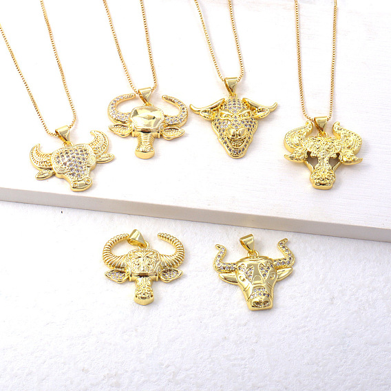 18k Gold Plated Bull Head Hip Hop Pendant Necklace with Retro and Luxurious Style