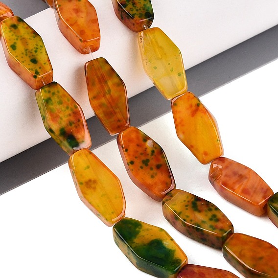 Natural Multi-Color Agate Beads Strands, Hexagon, Dyed & Heated