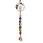 Chakra Theme Big Pendant Decorations, Hand Knitting with Owl Charm, Natural Gemstone Beads and Stone Chips Tassel, Flat Round with Tree of Life