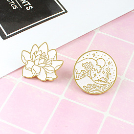 Retro Alloy Brooch Pin Set with Japanese Floral Design - Fashionable and Versatile