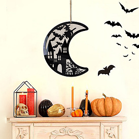 MZ013 Halloween Wooden Witch Castle Crescent Pendant Festive Party Porch Decoration Mirror Sticker