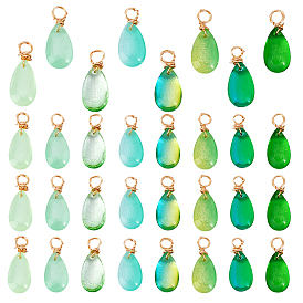 96 шт 8 цвета прозрачные стеклянные подвески, слеза, с медной проволокой светло-золотистого цвета