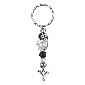 Alloy Key Charms Keychains, with Acrylic Beads and Iron Split Ring