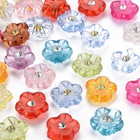 1-Hole Resin Buttons, with Crystal Rhinestone, 5 Petals Flower