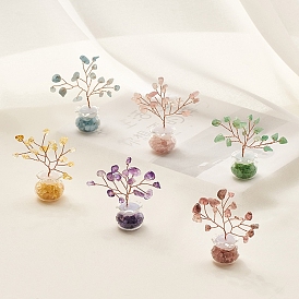 Gemstone Chips Tree Decorations, Copper Wire Feng Shui Energy Stone Gift for Home Desktop Decoration