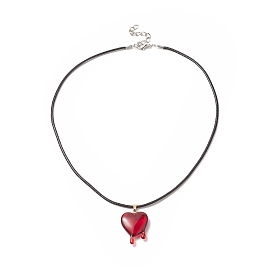 Resin Melting Heart Peandant Necklace with Waxed Cord for Women