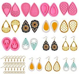 DIY Dangle Earring Making Kits, including 5Pcs Teardrop Silicone Molds, 50Pcs Brass Earring Hook and 50Pcs Iron Open Jump Ring