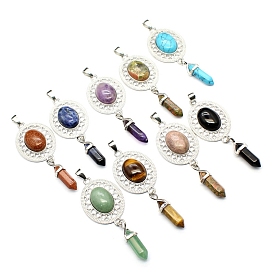 Gemstone Big Pendants, Oval Charms with Faceted Bullet
