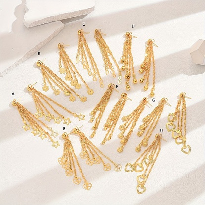 Серьги-гвоздики с кисточками из латуни, реальный 18 k позолоченный, цепочка-оберег