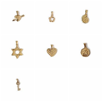 Titanium Steel Pendants, Golden, Key/Cupid/Heart/Flower/Shell/Star Charm