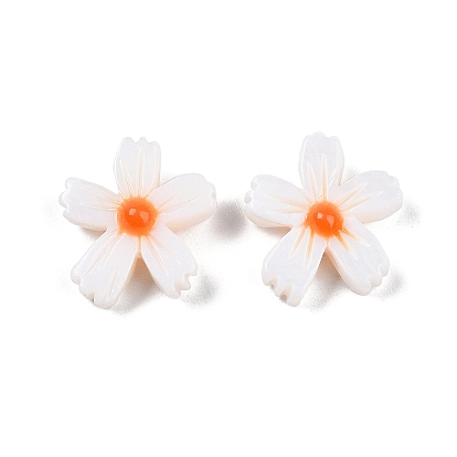 Cuentas de concha de perla natural hebras, con esmalte, flor