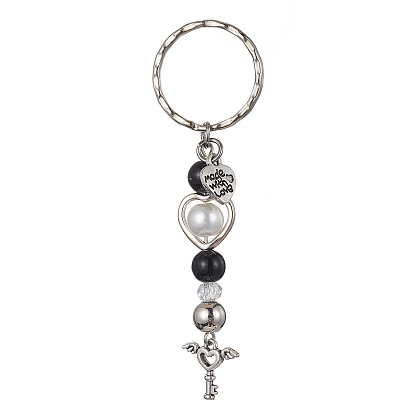Alloy Key Charms Keychains, with Acrylic Beads and Iron Split Ring