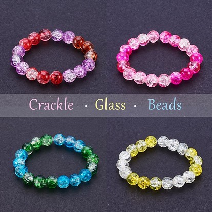 PandaHall Elite Baking Painted Crackle Glass Beads, Round