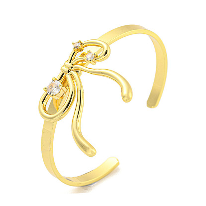 Браслеты на стойке с бантом, латунные, с прозрачным фианитом, открытые браслеты-манжеты для женщин, без кадмия и без свинца, долговечный