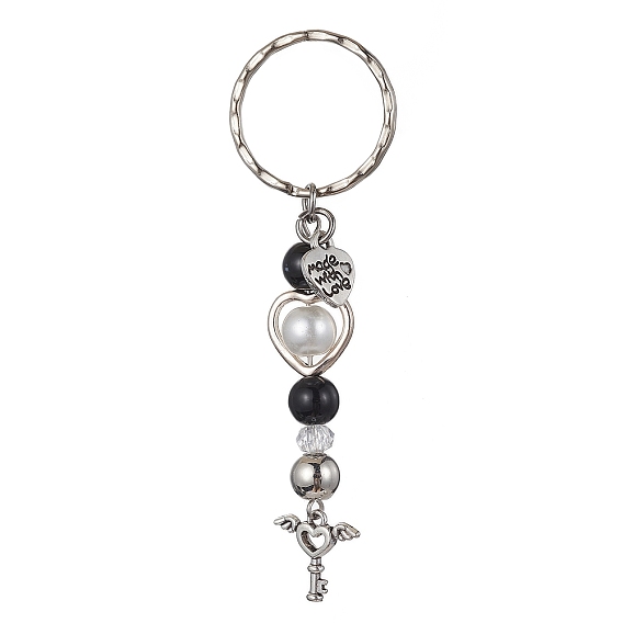 Alloy Key Charms Keychains, with Acrylic Beads and Iron Split Ring
